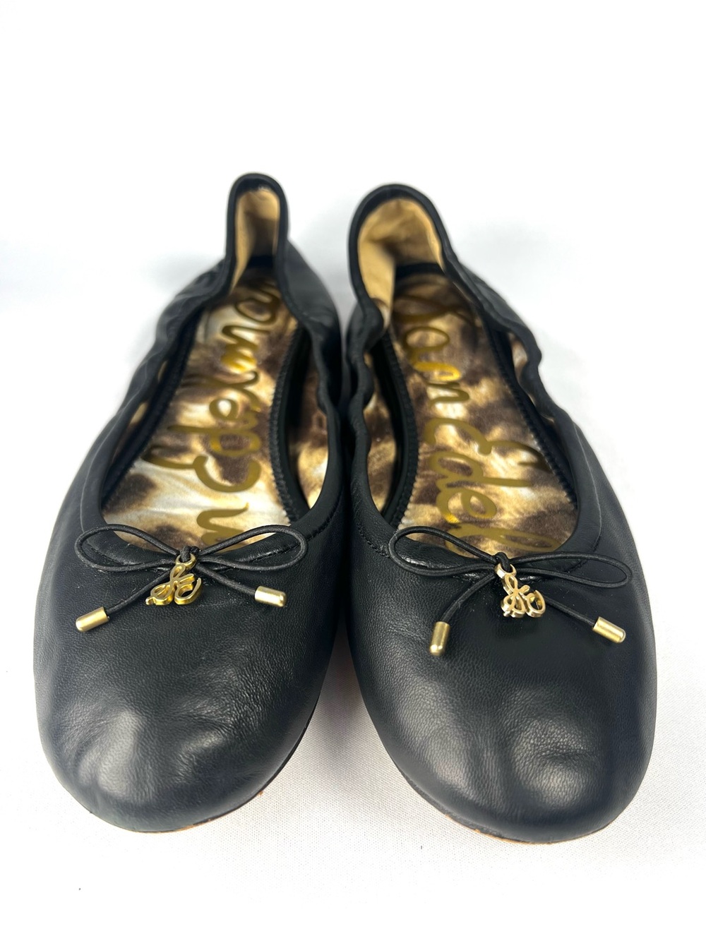 Sam Edelman Felicia Black Leather Ballet Flats Bow Detail Women’s 7.5